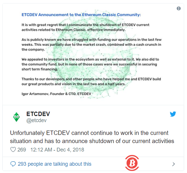 首席开发团队ETCDEV停止运作，但ETC的发展仍在继续